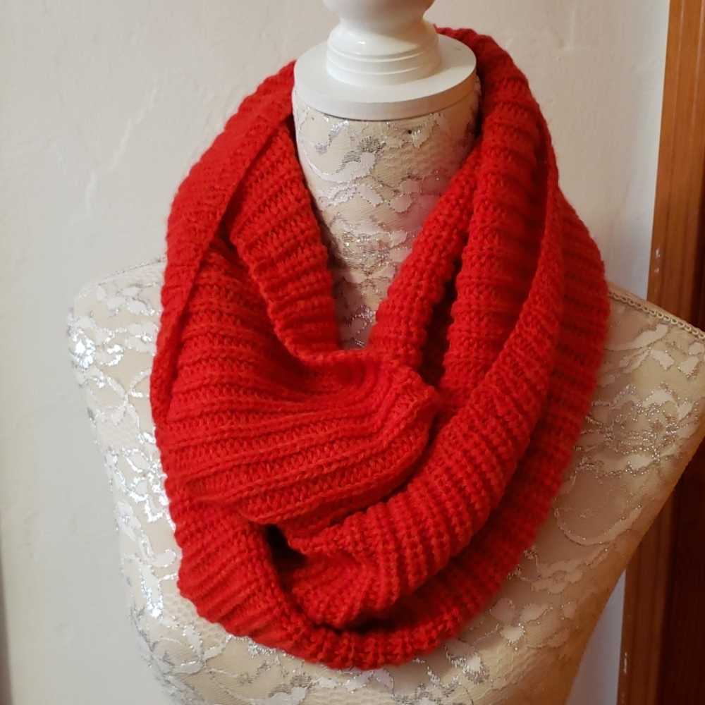 Bright red HANDMADE cowl neck / infinity scarf